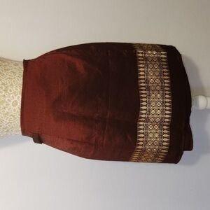 Rossukon 100% Thai Silk Burgundy Gold Metallic Tread Embroidered Wrap Skirt
